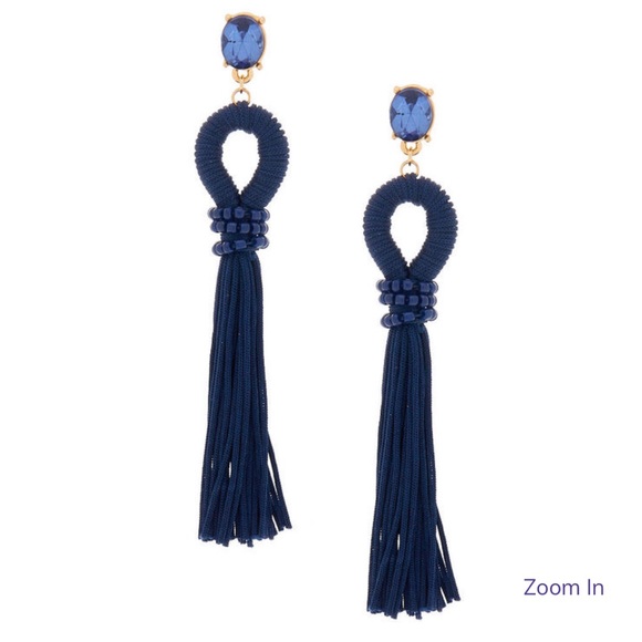 Fringe Tassel Earrings-Navy - Picture 2 of 4